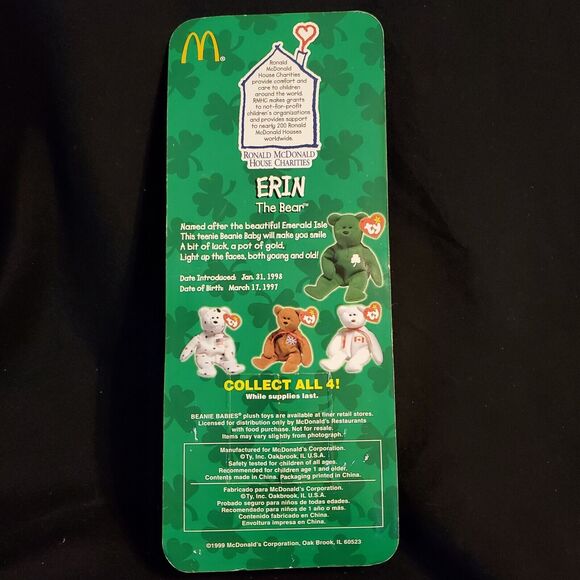 Ty Beanie Baby Erin The Bear 1997 Retired PVC Pellets 4th Gen McDonalds Emerald - Picture 4 of 8